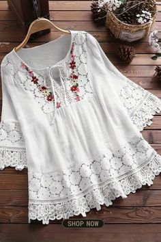 Plus Size Elegant Blouse, Women's Plus Floral Appliques Contrast Guipure Lace Short Sleeve Tie Neck Top Spring V-neck Blouse With Lace Patchwork, Spring Cotton Lace Patchwork Top, Lace Patchwork Tops For Summer, Non-stretch Lace Patchwork Blouse For Summer, White Non-stretch Blouse With Lace Trim, White Non-stretch Lace Top Blouse, Casual Non-stretch Blouse With Lace Patchwork, Summer Long Sleeve Blouse With Lace Patchwork, Summer Lace Patchwork Long Sleeve Blouse