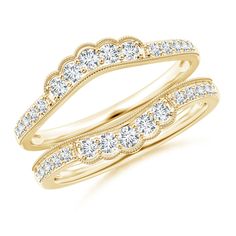 two yellow gold wedding bands with diamonds