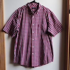 George Red/White/Blue Gingham Casual Button Down Shirt Size Large. Like Brand New! Preppy Plaid Short Sleeve Shirt, Classic Plaid Cotton Short Sleeve Shirt, Classic Cotton Short Sleeve Plaid Shirt, Short Sleeve Gingham Shirt With Button Closure, Gingham Short Sleeve Shirt With Button Closure, Preppy Plaid Shirt With Button Closure, Red Cotton Button-up Short Sleeve Shirt, Preppy Plaid Button-up Shirt, Plaid Cotton Short Sleeve Shirt With Button Closure