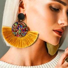 These Pretty Rainbow Crystal Tassel Earrings Will Make A Gorgeous Addition To Your Earring Collection. Yellow Fringe Jewelry For Party, Yellow Fringe Earrings For Beach, Elegant Yellow Tassel Earrings For Summer, Elegant Yellow Fringe Earrings, Yellow Dangle Tassel Earrings For Party, Yellow Fringe Earrings For Summer, Yellow Tassel Drop Earrings For Party, Summer Party Fringe Earrings, Gold Jewelry Gift