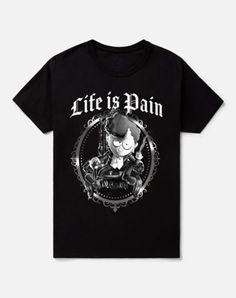 Go full goth with your next casual outfit by rocking this Life is Pain T Shirt. This officially licensed tee features a goth kid from South Park on the front and is a perfect choice for fans of the show. Officially licensed Crewneck Short sleeves Material: Cotton Care: Machine wash; tumble dry low Imported This shirt is Unisex Sizing only For a fitted look, order one size smaller than your normal size Note: This item is print to order and may have a 1-2 day extra processing time Goth Kids, Spencers Gifts, Kid Tees, South Park, Casual Outfit, Life Is, Casual Outfits, Short Sleeves, Thing 1