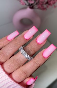 Pink Baddie Nail Ideas, Square Nails 2024, Hybrid Nails Inspiration, Purple Tip Nails, Nail Inspo Fun, Pink Nails Design Ideas, Hot Pink French Tips, Burgundy Acrylic Nails