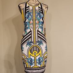 Ladies Brand New Peachpuff Sleeveless Dress...Size Small...95% Polyester And 5% Spandex...The Colors Are A Vibrant White, Blue, Green, Rose Pink, Black, And Bright Yellow...A Super Cute Dress That I Bought At A Boutique But Unfortunately Is Too Small And I Never Got To Wear It. Luxury Sleeveless Dress With Vibrant Print, Artistic Multicolor Sleeveless Dress, Fitted Sleeveless Mini Dress With Graphic Print, Sleeveless Multicolor Retro Print Mini Dress, Multicolor Graphic Print Sleeveless Mini Dress, Super Cute Dresses, Green Rose, Cute Dress, Bright Yellow