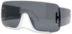 White Rimless Sunglasses For Summer, White Shield Sunglasses With Uv Protection For Party, Modern White Rimless Sunglasses, Trendy White Rimless Sunglasses, White Anti-reflective Sunglasses For Parties, White Anti-reflective Sunglasses For Party, White Rectangular Shield Sunglasses With Gradient Lenses, Party Sunglasses With Anti-reflective White Lenses, Trendy White Anti-reflective Shield Sunglasses