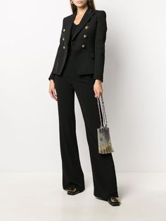 Shop black Balmain double-breasted wool blazer with Express Delivery - Farfetch Balmain Blazer, Waist Corset, Blazer Black, Corset Style, Double Breasted Blazer, Black Blazers, French Fashion, Wool Blazer, Blazers For Women