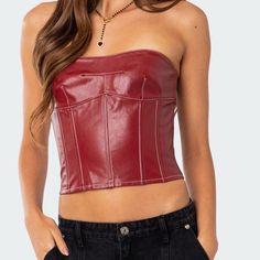 Unworn Still Has Tag Red Leather Top, Leather Corset Top, Lace Up Corset, Burgundy Top, Leather Corset, Women Corset, Burgundy Red, Corset Top, Leather Top