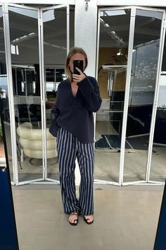 Linen Blend Striped Pants Blue | NA-KD Linen Jacket Outfit, Striped Linen Pants Outfit, Pinstripe Pants Outfit, Flowy Pants Outfit, White Linen Trousers, Black Pants Outfit, Linen Pants Outfit, Striped Linen Pants, Linen Blend Pants