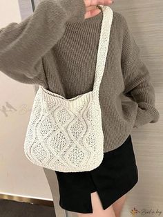 Bird in Bag - Luxurious Literary Crochet Shoulder Bag: Womens Exquisite Handcrafted Handbag with Spacious Storage, Perfect for Fashionable Shopping Needs Chic Knitted Shoulder Bag, Cream Knitted Bag For Everyday Use, Cream Knitted Everyday Bag, Cream Knitted Bag, Large Capacity Cream Crochet Bag, White Knitted Tote Shoulder Bag, Elegant Knitted Shoulder Bag For Everyday Use, Everyday White Knitted Shoulder Bag, Casual White Knitted Shoulder Bag