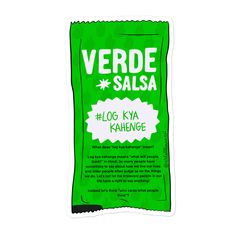 a bag of verdde salsa sticker on a white background with the words'log kya kanenge '