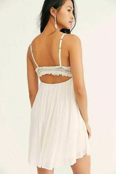 Free People Fp One Lucky Slip Guaze White Sleeveless Lace Summer Mini Dress M | eBay Summer Mini Dress, Western Women, Free People Store, Gathered Skirt, Mini Dresses Summer, White Sleeveless, Backless Dress Formal, Boho Outfits, Lace Trim