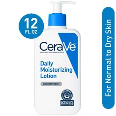 Developed with dermatologists, CeraVe Daily Moisturizing Lotion has a unique, lightweight formula that provides 24-hour hydration and helps restore the protective skin barrier with three essential ceramides (1,3,6-II). The formula also contains hyaluronic acid to help retain skin’s natural moisture. Smooth, light-weight texture that is absorbed quickly, leaving skin feeling smooth and hydrated, never greasy Contains Hyaluronic Acid to help retain skins natural moisture and MVE technology to prov Fragrance Free Body Lotion, Cerave Daily Moisturizing Lotion, Cerave Products, Cerave Moisturizing Lotion, Daily Moisturizing Lotion, Cerave Skincare, Lotion For Dry Skin, Body Lotion Cream, Moisturizing Lotion