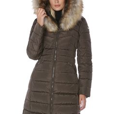 Nwt Never Worn. Very Well Made. Xs. Taupe Color. Keep Warm In A Quilted Puffer That Is Trimmed With Luxurious Faux Fur. - Faux Fur Trimmed Attached Hood - Long Sleeves - Front Zip Closure - Quilted Construction - Dual Front Pockets - Lined - Approx 38" Length Shell 100% Polyester Faux Fur Trim: 74% Acrylic, 26% Modacrylic Machine Wash Fixed Hood With Zip-Detachable Faux Fur Trim Inner Ruched Stand Collar Two-Way Front Zip Closure Two Front Zip Pockets Long Sleeves Drawstring At Back Waist Fur Hood Coat, Long Puffer Coat, Long Puffer, Parka Coat, Fur Hood, Taupe Color, Puffer Coat, Fur Trim, Coats Jackets Women