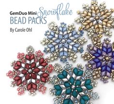 four snowflake bead packs are shown in different colors and sizes, including one with