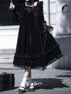 The price is for a dress only, others are not included. Garment Size SizeSMLXLBust9296100104Sleeve Length72737475Full Length109111113115 Dark Princess Aesthetic Outfits, Winter A-line Dress With Ruffles, Spring Gothic Midi Dress, Black Long Sleeve Gothic Midi Dress, Long Sleeve Mini Dress For Costume Party, Winter Pleated Long Sleeve Dress, Gothic Long Sleeve Dresses For Fall, Black Long Sleeve Vintage Dress For Costume Party, Vintage Dress For Fall Costume Party