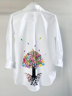 Hand painted shirt Artistic White Relaxed Fit Shirt, Artistic Long Sleeve Shirt With Graphic Print, Artistic Printed White Shirt, Artistic White Printed Shirt, Artistic White Long Sleeve Top, White Long Sleeve Artistic Top, Hand Painted Shirts, Painted Shirt, Transylvania Romania