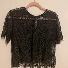 Brand New, Ever Worn Sheer T-Shirt From H&M With A Leopard Print Short Sleeve Lace Top For Night Out, Short Sleeve Lace Top For Party, Black Short Sleeve Top For Night Out, Crew Neck Lace Tops For Night Out, Black Lace Top Blouse With Short Sleeves, Black Lace Top With Short Sleeves For Summer, Casual Lace Top For Party, Lace Top Short Sleeve For Night Out, H&m Black Casual Blouse