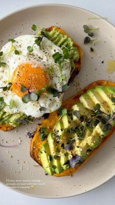 an egg and avocado toast on a plate