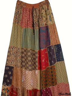 Olivia Mark - Maxi Falda para Mujer - Talla Grande Boho Patchwork Estampado Floral con Cordón en la Cintura Floral Print Midi Skirt, Brown Blouse, Ankle Length Skirt, Trendy Skirts, Patchwork Skirt, Brown Outfit, Dance Skirt, Skirt For Women, Boho Skirts