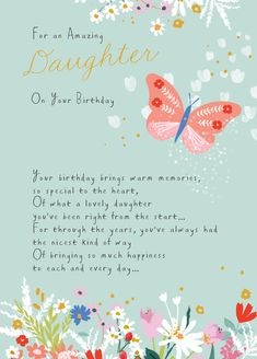 a birthday card with a butterfly and flowers