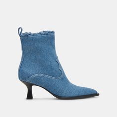 AUSTIN BOOTS BLUE DENIM – Dolce Vita Western Silhouette, Western Trend, Denim Boots, Light Blue Denim, Bootie, Blue Denim, Austin, Latest Fashion, Heel Height