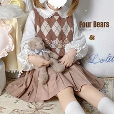 Preppy Style Kawaii Bunny Bear Winter Lolita Knitted Vest BM066 – KawaiiMoriStore Preppy Long Sleeve School Sweater, Preppy Long Sleeve Sweater For School, Kawaii Long Sleeve Knitted Sweater, Kawaii Knitted Long Sleeve Sweater, Harajuku Style Long Sleeve Sweater For School, Kawaii Knit Sweater For Fall, Cute Brown Crew Neck Sweater, Cute Cotton School Sweater, Cute Cotton Sweater For School