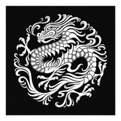 a red and white paper cut design with a dragon in the center on a red background