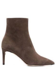 Bootie suede ankle boots from SALVATORE FERRAGAMO featuring brown, calf leather, calf suede, Gancini plaque, pointed toe, side zip fastening, ankle-length, branded leather insole, mid heel, leather sole and 70mm heel. Ankle Boots Brown, Ferragamo Shoes, Brown Ankle Boots, Suede Ankle Boots, Mid Heel, Boot Shoes Women, Salvatore Ferragamo, Ankle Length, Bootie