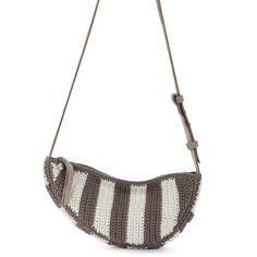 The Sak Tess Sling Bag - |Hand Crochet - Mushroom Stripe| Beige Leather Crochet Bag With Adjustable Strap, Versatile Crochet Bag With Adjustable Strap For Everyday Use, Modern Crochet Shoulder Bag For Everyday Use, Leather Crochet Satchel With Adjustable Strap, Everyday Leather Crochet Crossbody Bag, Leather Crochet Bag With Adjustable Strap For Travel, Chic Crochet Crossbody Bag For Everyday Use, Daily Use Crochet Crossbody Bag, Chic Crochet Crossbody Bag