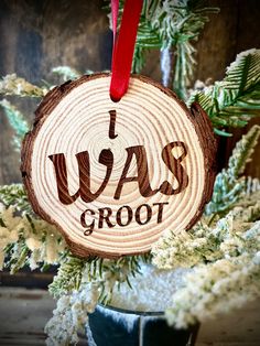 i was groot ornament hanging from a tree