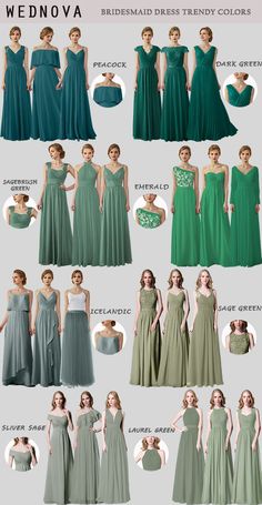 the different types of dresses for bridesmaids and groomsmids are shown in this