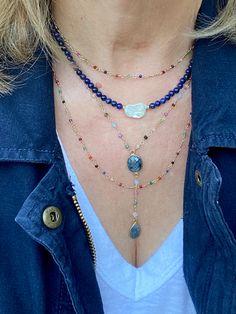 Lapis necklace. Pearl necklace. Gemstone beads necklace. Tiny gemstone beads. Socal Style, Sun Moon And Stars, Lapis Necklace, Magical Power, The Supernatural, The Planets, Necklace Pearl, Summer Necklace, Necklace Beaded