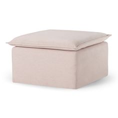 a small ottoman with a cushion on the top and bottom, it is light pink