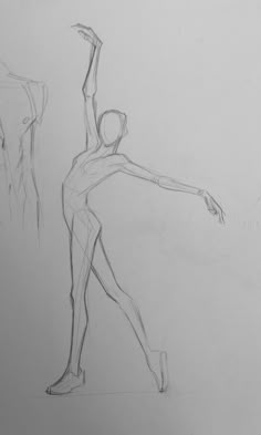 a pencil drawing of a person standing in front of a wall with one arm raised