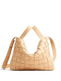 Bottega Veneta light beige leather bag. Featuring medium intreccio leather, detachable strap, single detachable interior zipped pocket and zip closure. Modern Bags With Intrecciato Weave For Errands, Modern Intrecciato Weave Bag For Errands, Modern Bags With Intrecciato Weave For Everyday Use, Modern Leather Satchel With Intrecciato Weave, Modern Woven Leather Crossbody Bag, Modern Woven Leather Shoulder Satchel, Modern Intrecciato Bag For Everyday, Leather Bags With Intrecciato Weave For On-the-go, Versatile Leather Satchel With Braided Handles