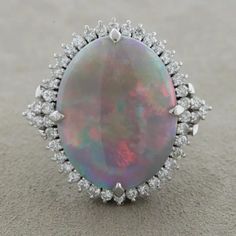 Australian Opal Diamond Platinum Cocktail Ring For Sale at 1stDibs