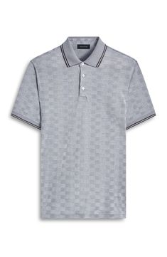 Mercerized cotton brings softness and polish to a polo made of a checkerboard-patterned piqué knit that breathes easy for all-activity comfort. 28" length Button half-placket Spread collar Short sleeves 100% cotton Machine wash, dry flat Imported Cotton Jacquard Knit Collared Polo Shirt, Cotton Collared Top With Houndstooth Pattern, Classic Cotton Houndstooth Top, Checkerboard Pattern, Short Sleeves, Nordstrom, Collage, Collar, Knitting