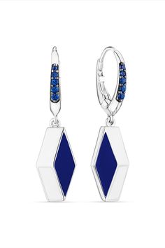 Luxury Blue Diamond Drop Earrings, Elegant Enamel Earrings With Gemstones, Elegant Gemstone Earrings With Enamel, Elegant Sapphire Earrings With Polished Finish, Elegant Enamel Dangle Jewelry, Blue Polished Drop Earrings, Blue Drop Earrings With Polished Finish, Blue Diamond Earrings For Evening, Elegant Enamel Earrings For Evening