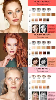 Spring Skin Tone Makeup, Best Hair Colors For Spring Skin Tone, Spring Color Palette Hair Colors, Spring Season Color Analysis, Spring Season Hair Color, Light Spring Hair Color Palette, Copper Spring Color Palette, House Of Colour Spring Makeup, True Spring Hair Color Ideas