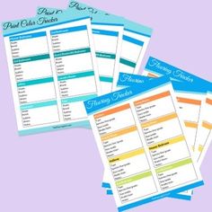 three blue and orange printable planner pages with the words,'family planning checklist '