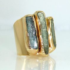 Kyanite Ring, Raw Gemstone Ring, Cocktail Ring, 24K Gold Adjustable Wide  Band Ring, Gold ring, Statement Kyanite Ring, By Inbal Mishan. Fusion Style Gold Ring With Gemstone, Gold Fusion Style Rings With Gemstone, Gold Fusion Style Gemstone Rings, Gold Fusion Ring With Gemstone, Gold Open Ring With Natural Stones, Gold Fusion Emerald Ring, Gold Fusion Style Rings With Stone Setting, Gold Fusion Rings With Stone Setting, Gold Fusion Crystal Ring As A Gift