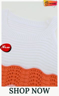 Orange Knit Colorblock Tank Top White Knit Sweater With Contrast Color, White Knit Color Block Sweater, Summer Color Block Knit Sweater, Orange Knit, New Shop, Color Blocking, On Sale, Shop Now, Tank Top