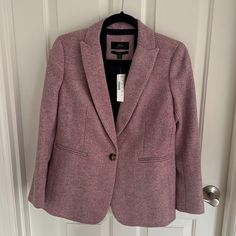 New With Tags Elegant Lavender Blazer For Work, Lavender Blazer For Spring Workwear, Spring Lavender Blazer For Work, Lavender Workwear Blazer For Spring, Classic Purple Blazer For Spring, Purple Notch Lapel Outerwear For Office, Purple Fall Office Blazer, Purple Notch Lapel Outerwear For Work, Purple Notch Lapel Outerwear For Fall