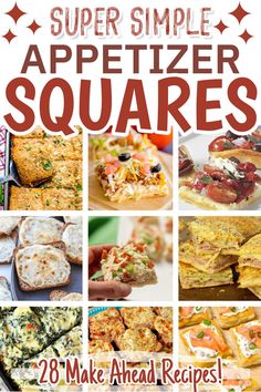 the cover of super simple appetizer squares, with images of different types of food