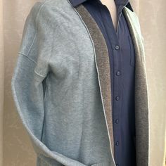 Super Soft Blue Gray Reversible Jjill Sweater, Pockets, Loose Fit, Blend Of Cotton/Poly/Nylon, Contrast Stitching, Lightweight Layer For Fall Light Blue Outerwear For Winter Layering, Light Blue Casual Outerwear For Layering, Reversible Sweater, Fall Sweaters For Women, Petite Sweaters, Oversized Sweater Women, Embellished Sweaters, Sweater Dress Women, Knitting Women Sweater