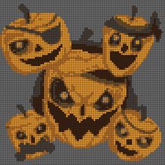 a cross stitch pattern with pumpkins and jack o lantern faces