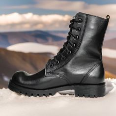 Step into style and comfort with our Unisex Genuine Leather Boots, meticulously handcrafted to perfection. These high winter boots are not just a fashion statement but a testament to quality and durability. Made from premium materials, these boots are designed to withstand the harshest winter conditions while exuding elegance and a touch of military inspired flair. ⚜️ Sizes: From 5 to 11,5 US Size ⚜️ Materials: Genuine Leather, Solid Rubber Sole ⚜️ Features: 100% Handmade Shoes, Made to Order ✨ Winter Leather Martin Boots With Reinforced Toe, Winter Leather Martin Boots With Steel Toe, Leather Martin Boots With Steel Toe And High Ankle, Leather High Ankle Martin Boots With Steel Toe, Leather High Ankle Steel Toe Martin Boots, High Ankle Leather Martin Boots With Steel Toe, Rugged Outdoor Martin Boots With Snip Toe, Winter Leather Moto Boots With Snip Toe, Winter Combat Boots With Leather Sole And Snip Toe