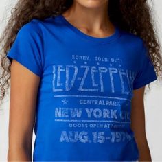 Nwt Urban Baby Tee Xs Fitted Blue Tops With Logo Print, Urban Outfitters Blue Graphic Print Tops, Urban Outfitters Blue Tops With Graphic Print, Urban Outfitters Blue Tops For Streetwear, Blue Urban Outfitters T-shirt For Spring, Led Zeppelin Concert, Urban Baby, Cropped Graphic Tees, Urban Outfitters Tops