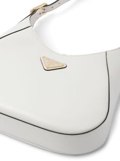 Prada Leather Shoulder Bag - Farfetch Luxury White Bag With Logo Hardware, Chic White Shoulder Bag With Logo Hardware, Business Bags With Silver-tone Hardware In White, White Business Bags With Silver-tone Hardware, White Shoulder Bag With Silver-tone Hardware For Office, White Shoulder Bag With Logo Hardware For Everyday Use, Business Leather Shoulder Bag With Logo Plaque, White Rectangular Bag With Logo Plaque, Elegant White Shoulder Bag With Logo Hardware