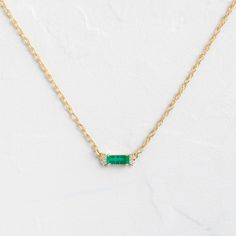 |14k Yellow Gold Emerald And Diamond Necklace, Spring Necklace, Melanie Casey, Dainty Gold Bracelet, Gold Rope Chains, Twisted Band, Emerald Necklace, Band Jewelry, Shortening