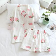 The Cotton Strawberry Original Pajamas Rag Bag, Casual Pajamas, Lounging Outfit, Beachy Stuff, Intimate Space, Cotton Pajamas Women, Short Pajamas, Cute Pajama Sets, Spring Prints